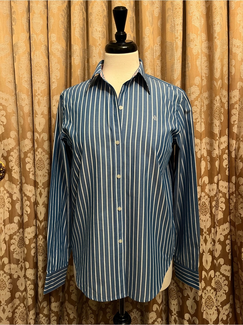 Lauren Ralph Lauren Blue White Striped Cotton Shirt Size S